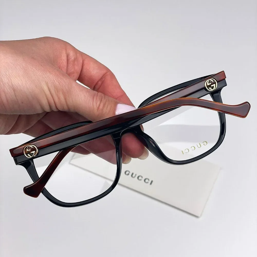 Gucci GG1305OA 001 Eyeglasses Black Havana Rectangle Women